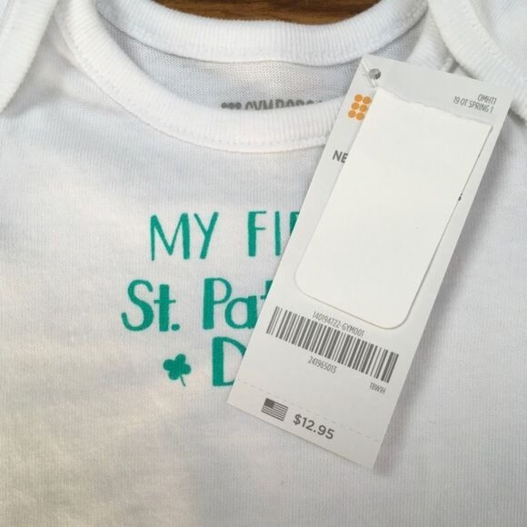 Gymboree Baby Long Sleeve One Piece NB NWT St. Patrick’s Day White Cotton - Picture 4 of 4